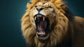 Cool beautiful lion holding and screaming. generative ai