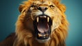 Cool beautiful lion holding and screaming. generative ai