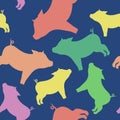 Cool seamless pattern from silhouettes of pigs of different colo