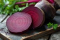 Cool Beetroot half slice water drops. Generate Ai Royalty Free Stock Photo