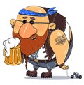 Cool funny biker with beer mug