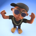 Cool black African hiphop rap artist cheering with arms in the air, 3d illustration