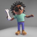 Cool black African man with dreadlocks throws a bone, 3d illustration