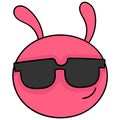 Cool black glasses pink emoji head, doodle icon drawing