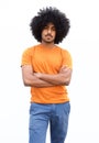 cool black guy with afro standing isolated white background