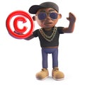 Cool black hiphop rap artist holding a copyright symbol, 3d illustration Royalty Free Stock Photo