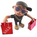 Cool black rap hiphop artist has been to the sale for shopping, 3d illustration