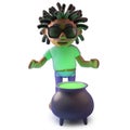 Cool black rastafarian character with a cauldron of magic potion 3d illustration