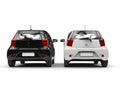 Cool black and white compact urban cars - back view