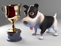 Cool black and white puppy dog wins the gold cup trophy award prize, 3d illustration Royalty Free Stock Photo