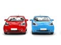 Cool blue and red compact urban cars