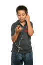 Cool boy listening music with Royalty Free Stock Photo