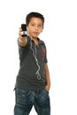 Cool boy listening music with Royalty Free Stock Photo