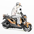 Cool boy riding motorcycle