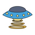 Cool bright flying saucer with a beam in the form of rings in the hippie style Royalty Free Stock Photo