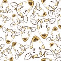 Cool bright yellow seamless pattern with the muzzles of a cow or goat