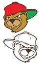 Cool brown cartoon hip hop bear character with cap.