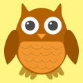 Cool brown owl on yellow background. Flat design
