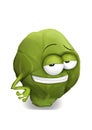 Cool brussels sprout cartoon character with half-open sly eyes, smiling