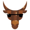 Cool bull face in sunglasses emoji, cow wear sun glasses icon isolated