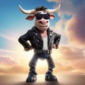 Cool Bull: A Playful Cartoon Illustration Of A Hip Bull In A Leather Jacket