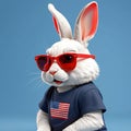 rabbit. transparent sunglasses, plain blue background, AI generated