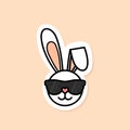 cool bunny emoji sticker, cartoon rabbit face with sunglasses on, vector design element Royalty Free Stock Photo