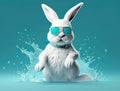 Cool bunny with sunglasses, colorful background.