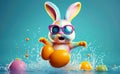 Cool bunny with sunglasses, colorful background.