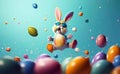 Cool bunny with sunglasses, colorful background.