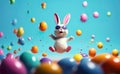 Cool bunny with sunglasses, colorful background.