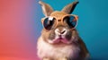 Cool Bunny with Sunglasses on Colorful Background for Fun Designs.