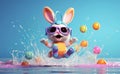 Cool bunny with sunglasses, colorful background.