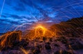 cool burning steel wool fire work photo experiments Royalty Free Stock Photo