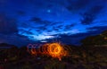 cool burning steel wool fire work photo experiments Royalty Free Stock Photo