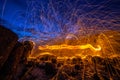 cool burning steel wool fire work photo experiments Royalty Free Stock Photo