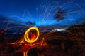 steel wool fire work on the rock Royalty Free Stock Photo