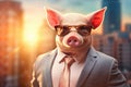 cool business pig with sunglasses AI generated