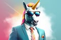 cool business unicorn with sunglasses and elegant suit AI generated