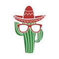 Cool cactus mascot with sombrero hat and glasses isolated on white background cartoon vector illustration