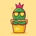 Cool cactus on pot mascot isolated cartoon in flat style