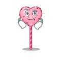 Cool candy heart lollipop mascot character with Smirking face