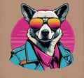 Cool Canine Rebel T-shirt design. generative ai