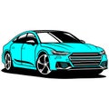 cool car front view right side cyan colours vector art Royalty Free Stock Photo