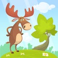 Cool carton moose. Vector illustration isolated on a wood background.