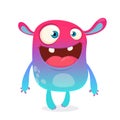 Cool cartoon alien. Purple and pink bizzare colorful alien monster for Halloween. Vector illustration.