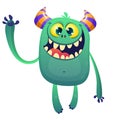 Cool cartoon blue monster smiling and waving Royalty Free Stock Photo