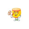 Cool cartoon character of chinese gold drum holding a megaphone