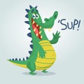 Cool cartoon crocodile or dinosaur. Vector illustration of a green crocodile Royalty Free Stock Photo