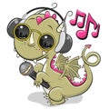 Cartoon Dragon with sun glasses, headphones and microphone